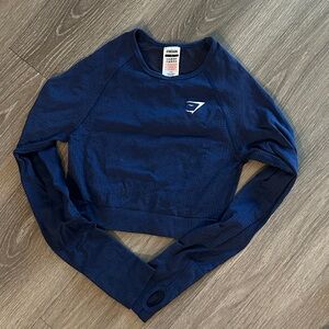 Gymshark Navy Performance Long-Sleeve Cropped Top